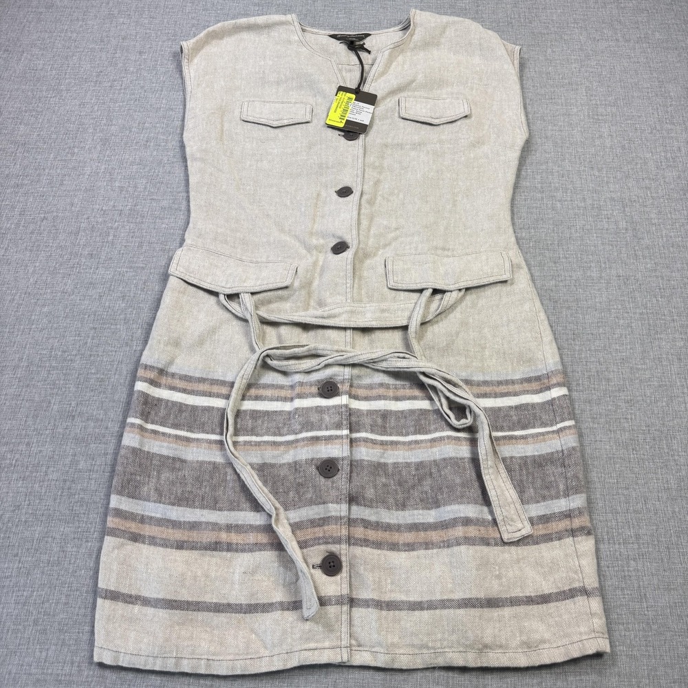 Tommy Bahama Malene Linen Blend Button Dress Women Small Beige Sleeveless Belted